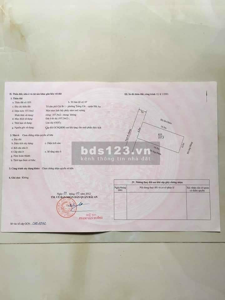 Bán Lô Đất Trong Ngõ 176 Thành Tô Tràng Cát Hải An HP 107.5m2 giá chỉ 1.2 tỷ
