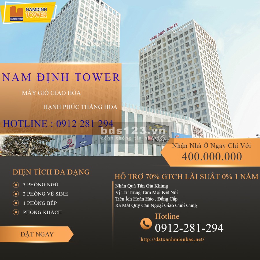 Bán căn hộ Nam Định Tower - Quỹ Căn Đẹp liên hệ 0912281294, giá tốt chính chủ, sổ riêng