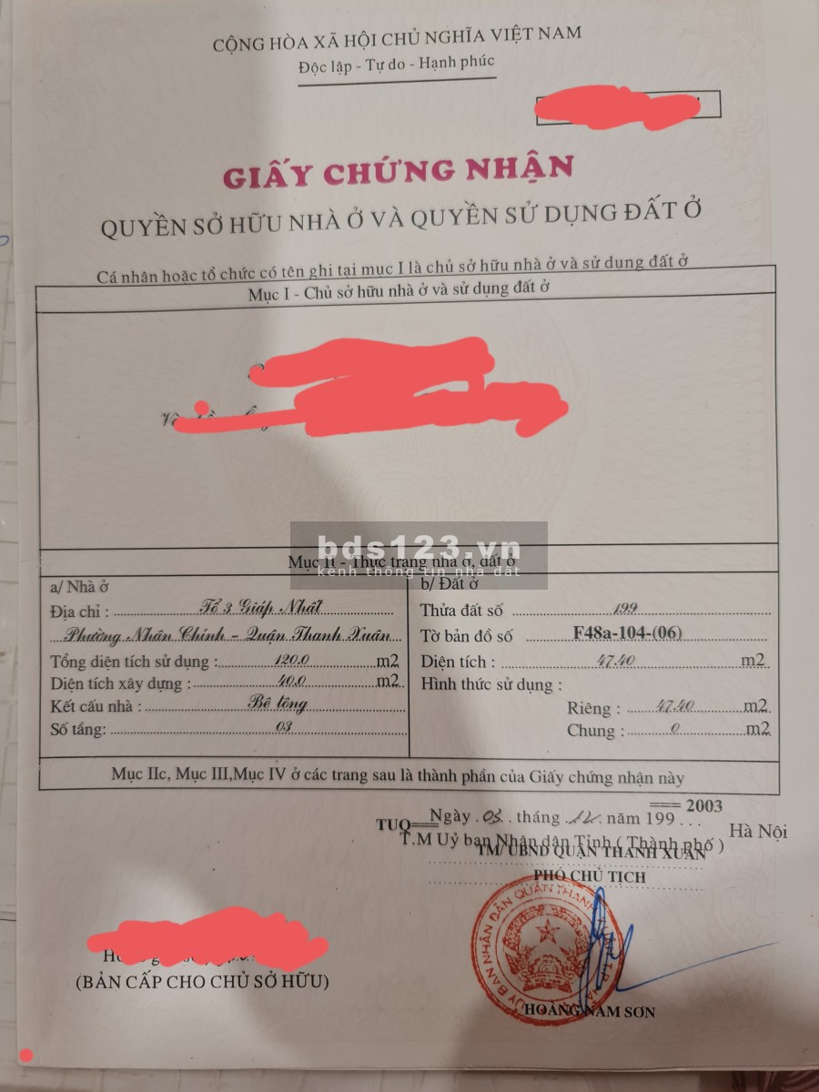 Chính chủ bán nhà riêng 2 tầng, diện tích đất 47,4m2, giá 75 triệu/m2 liên hệ 0983341801