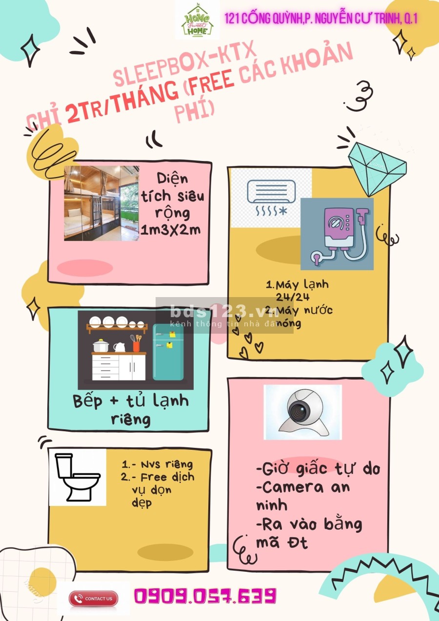 Cho thuê phòng ký túc xá cao cấp giường siêu rộng 121 Cống Quỳnh Quận 1 giá tốt