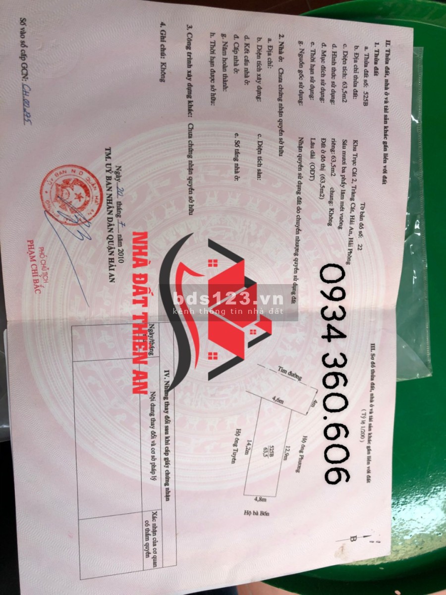 Bán gấp lô đất diện tích 63m2 giá 22.5 triệu/m2 tại ngõ Cát Vũ, Tràng Cát, Hải An lhcc