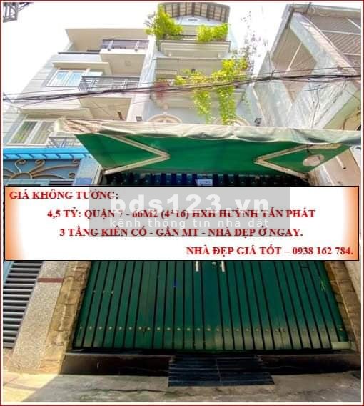 Cần bán gấp diện tích 66m2 hẻm xe hơi Huỳnh Tấn Phát Quận 7 3 tầng kiên cố gần mặt tiền giá 4.5 tỷ