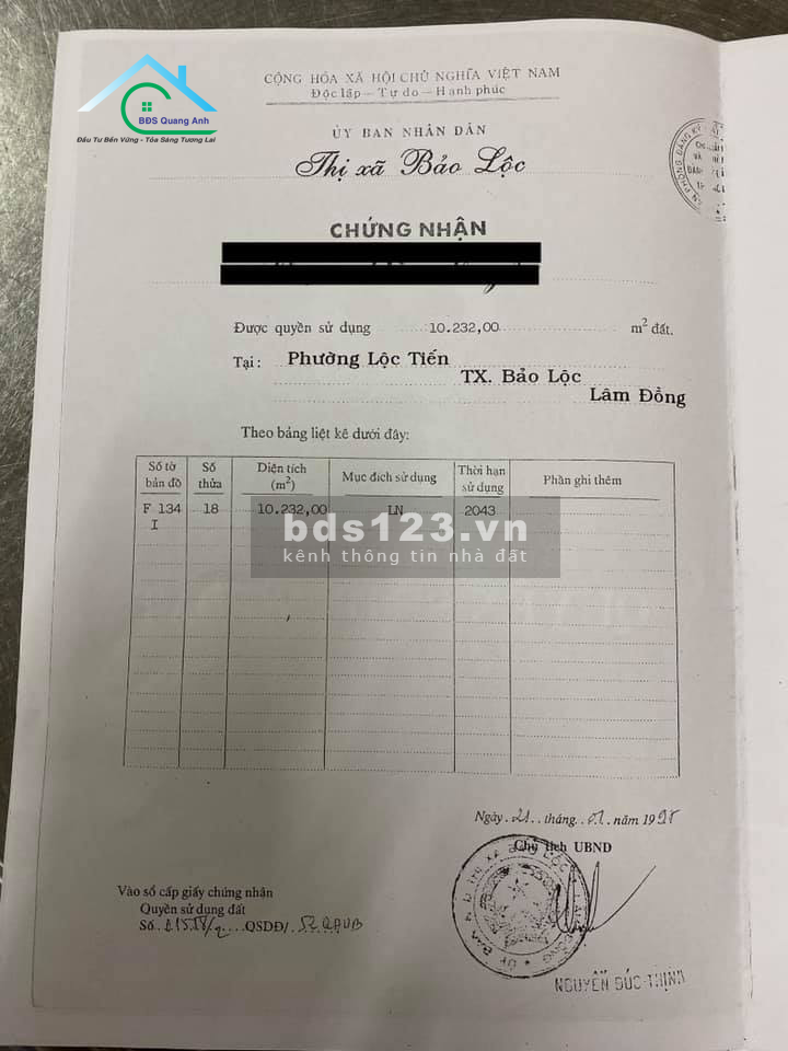 Bán thửa đất tại trung tâm TP. Bảo Lộc, phường Lộc Tiến 13.100m2 134 Phố Phùng Hưng