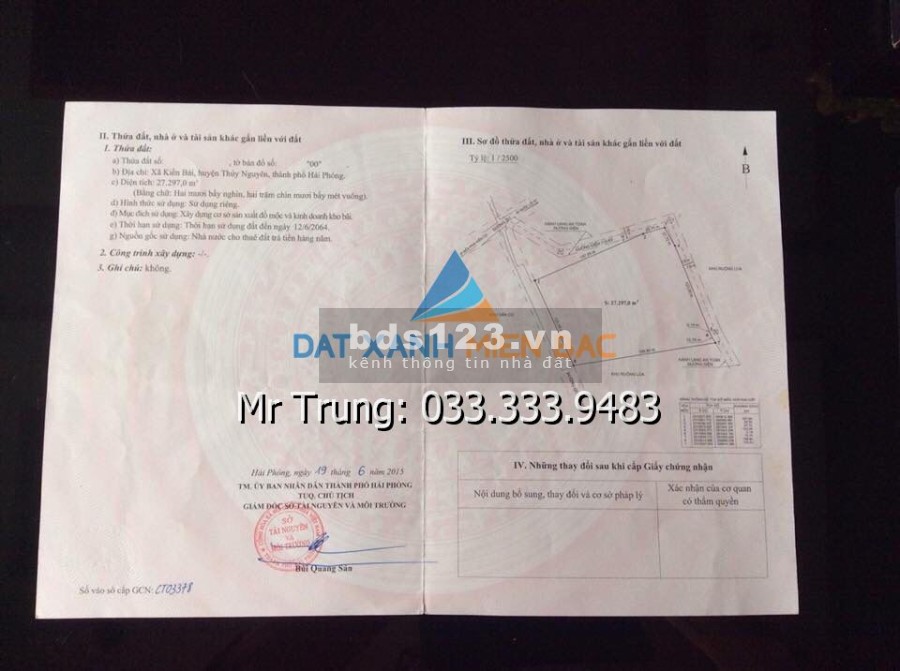 Bán đất công nghiệp 2.7 ha tại Cầu Kiền, giá 1.2 triệu/m2 !