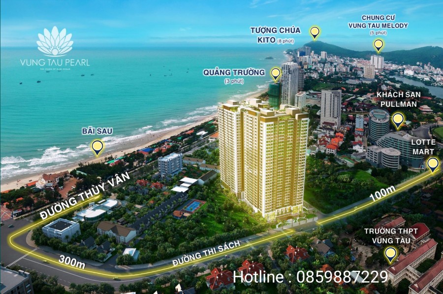 Chỉ 1,9 tỷ sở hữu ngay căn hộ biển Vũng Tàu Pearl 1PN 53m2 - mặt tiền đường Thi Sách