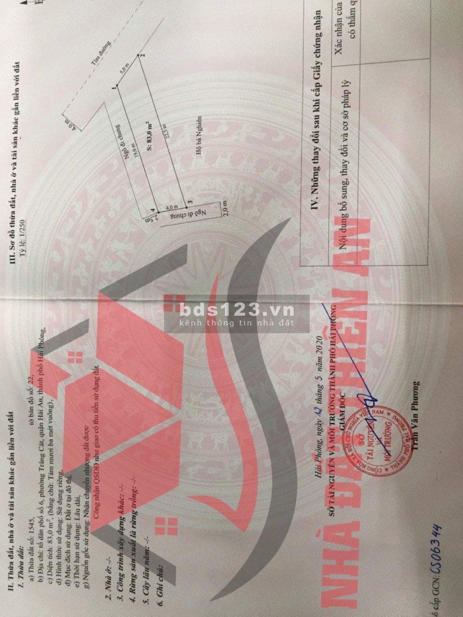 Bán gấp lô đất 3 mặt tiền 83m2 giá 20.5tr/m2 mặt đường Nhà Mạc, Tràng Cát, Hải An.