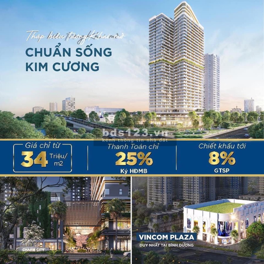 Căn hộ cao cấp Charm Diamond cạnh Vincom Plaza Dĩ An, sở hữu chỉ từ 1.2 tỷ/căn, TT chỉ từ 1%/tháng