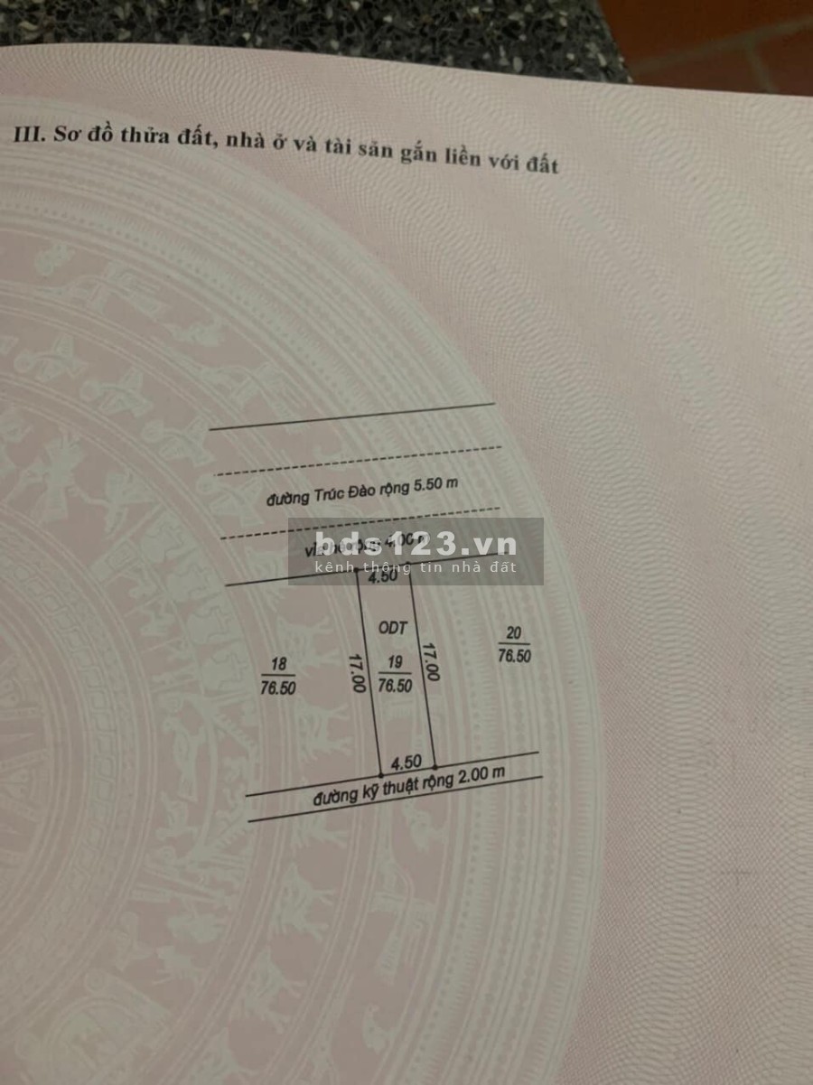Bán đất Đại An 1, ph Tứ Minh, diện tích 76.5m2, mt 4.5m, đường 13.5m, vỉa hè 4m, giá tốt