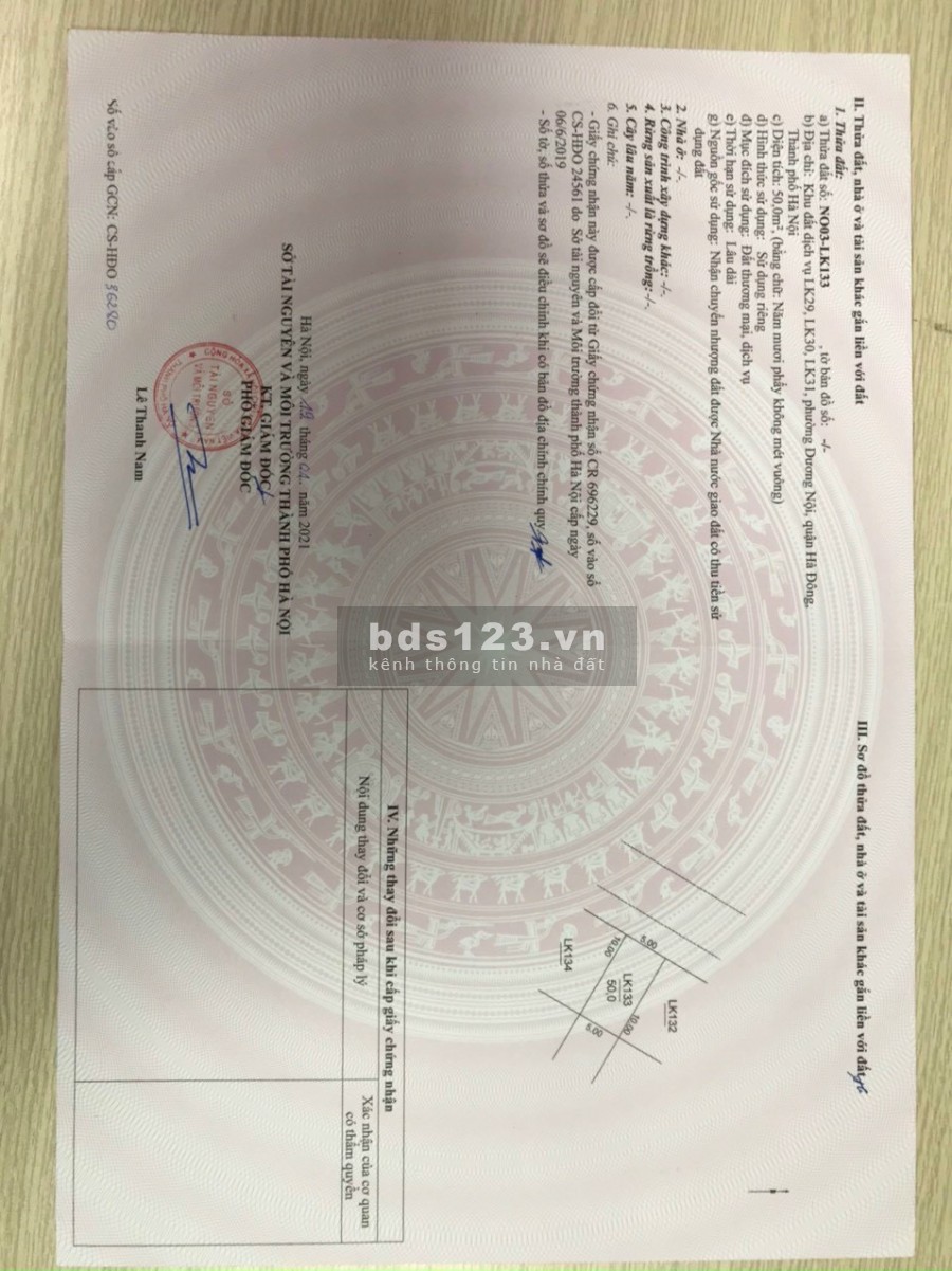 Chính chủ cần bán mảnh đất dịch vụ Dương Nội, thuộc khu LK 29, phường Dương Nội, quận Hà Đông, TP. Hà Nội.