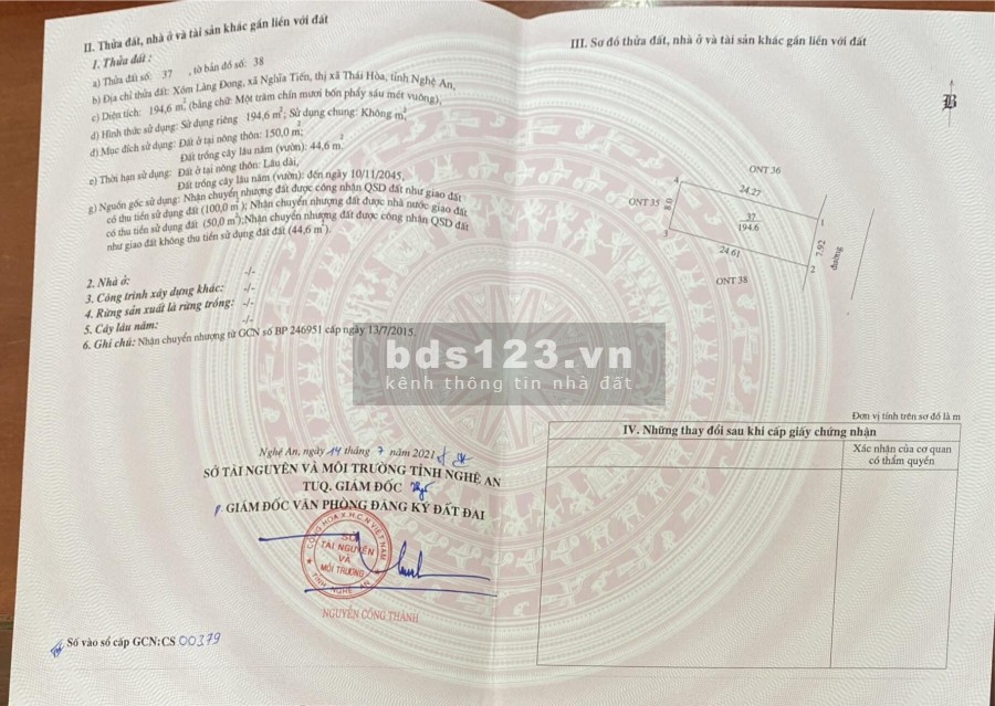 Bán đất chính chủ tại thị xã Thái Hoà Nghệ An giá tốt đầu tư, hỗ trợ vay, pháp lý chính chủ