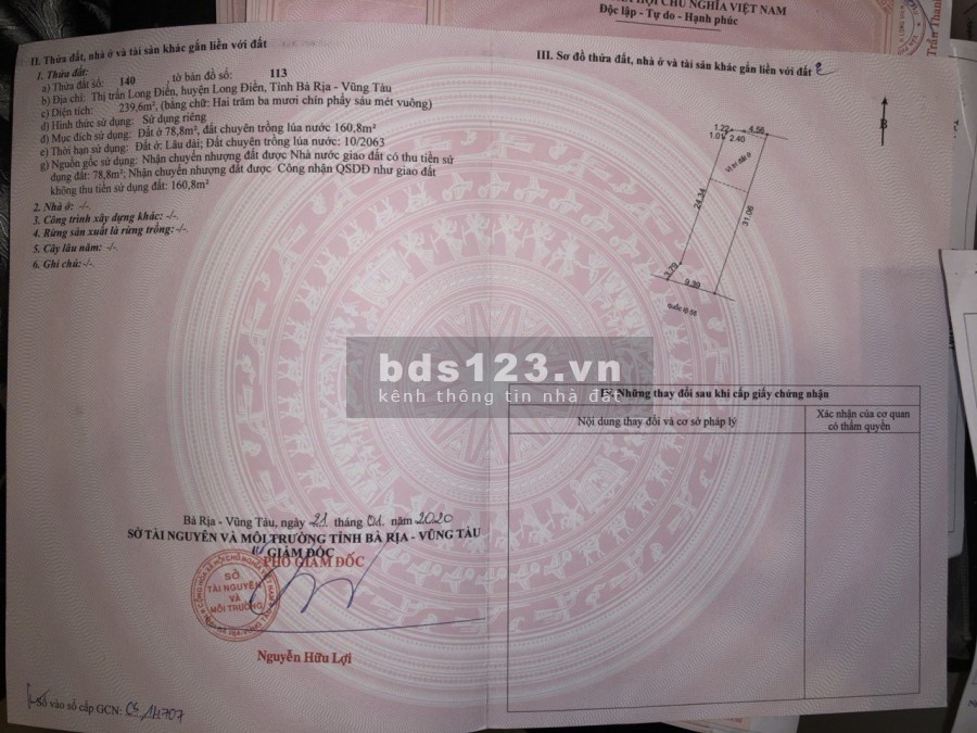 Cắt lỗ cần bán lô đất nền Bà Rịa 3 mặt tiền Quốc Lộ 55, dtsd 240m2 3,X tỷ lh O9O6231863