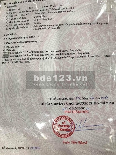 Bán đất ở đã có thổ cư diện tích 95m2, xã Nhị Bình huyện Hóc Môn, giá bán 3.2 tỷ, sổ sẵn