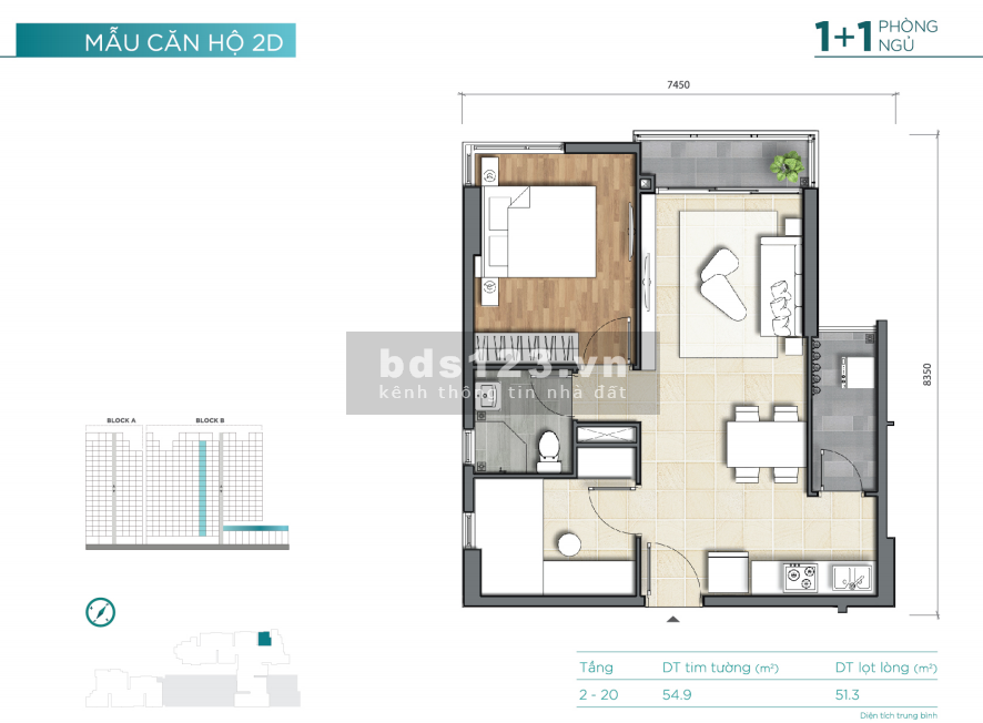 Mua ở, diện tích vừa phải 55m2 1+1 PN Dlusso Emerald, 3.170 tỷ bao thuế phí.