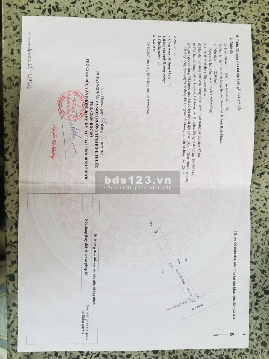 Bán đất nền xã Minh Long Thủ Thuộc thị xã Chơn Thành, Bình Phước, liên hệ 0345830299
