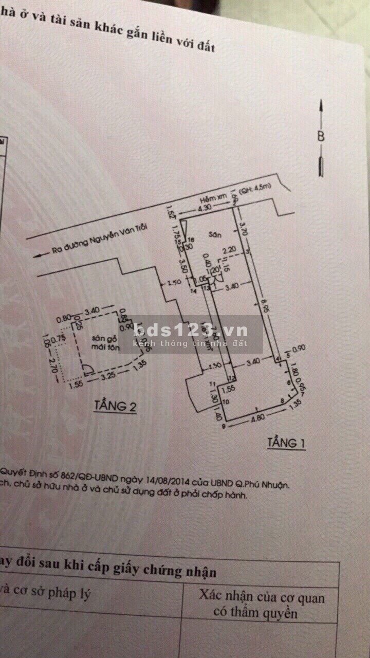 Cần tiền bán gấp lô đất góc 2MT hẻm 2m đường Nguyễn Văn Trỗi, P.8, Q.Phú Nhuận.