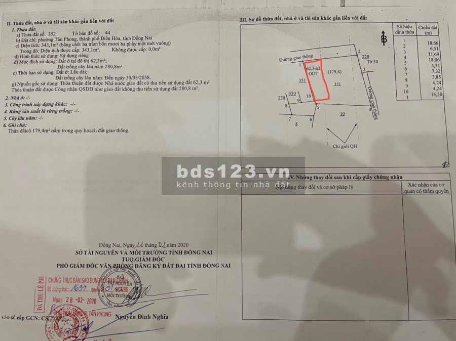 Bán lô đất thổ cư diện tích sử dụng 63m2 phường tân phong giá 930 triệu sổ sẵn chính chủ