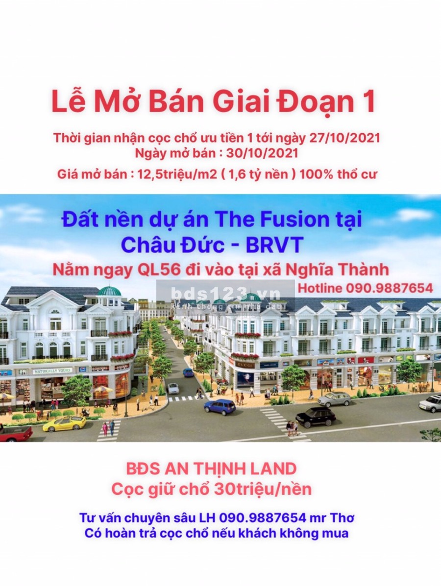 Mở bán dự án The Fusion đất nền tại Châu Đức Bà Rịa, Vũng Tàu, giá đầu tư chỉ 12 triệu/m2