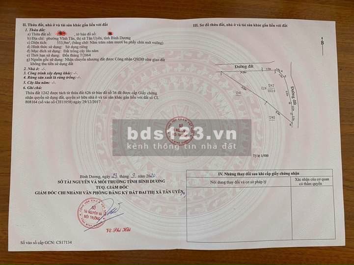 Bán lỗ lô đất về quê, sỗ sẵn, Vĩnh Tân, Tân Uyên, Bình Dương liên hệ 0977964483
