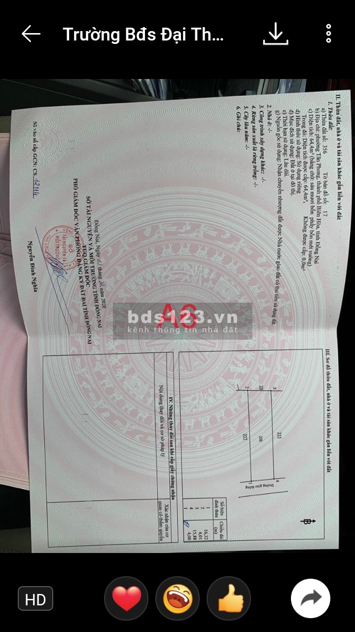 Nhà Tân Phong giá bán 3.2 tỷ 1 trệt lầu nhà thoáng mát tiên nghi buôn bán lh 0975237913