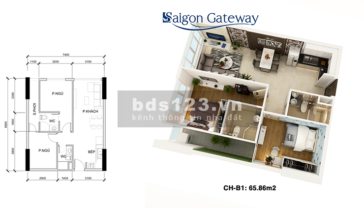 Bán GẤP Căn Hộ Chung Cư Quận 9 Saigon Gateway 2PN 2wc 66m2 Full nội thất đẹp vào ở ngay