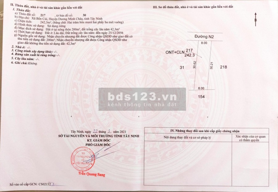 Bán đất Tây Ninh, khu dân cư hiện hữu, mặt tiền đường 8m, gần khu tái định cư Phước Đông