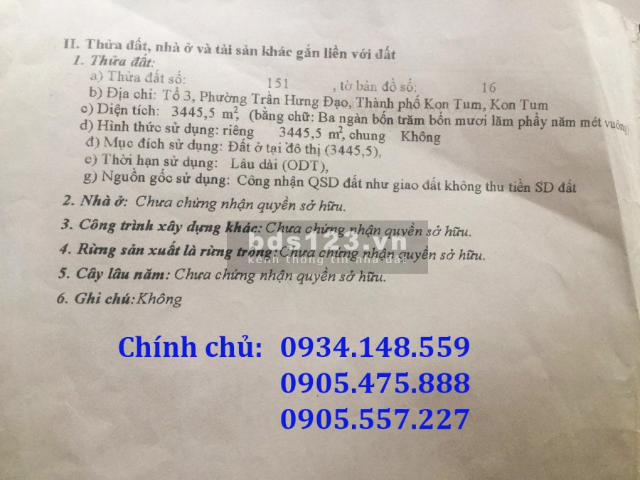 Chính chủ chuyển nhượng lô đất 2 mặt tiền đường Tô Hiệu, thành phố Kon Tum
