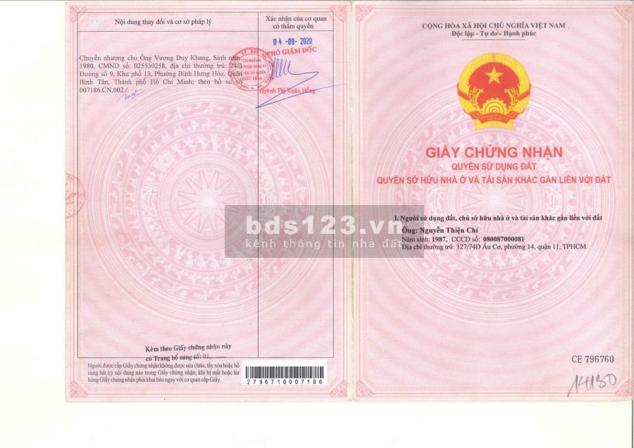 Chính chủ cần bán lô đất nền thổ cư diện tích sử dụng 191m2 (5x38,2m), sổ hồng riêng
