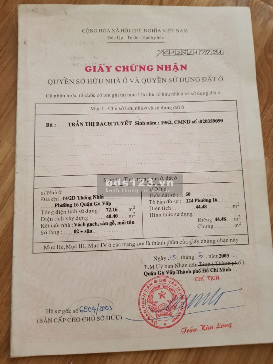 Cần bán gấp nhà hẻm xe hơi đường Thống Nhất phường 16 liên hệ xem nhà 0934158851