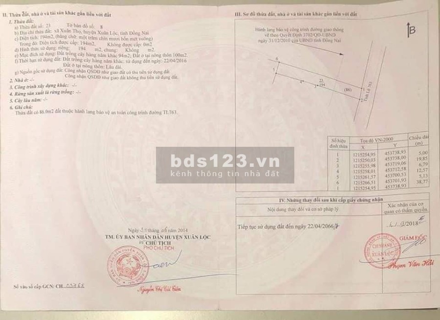 Đất Mặt Tiền TL 763 Xuân Thọ Đồng Nai diện tích sử dụng 5x40 giá bán chỉ 1 Tỷ 350