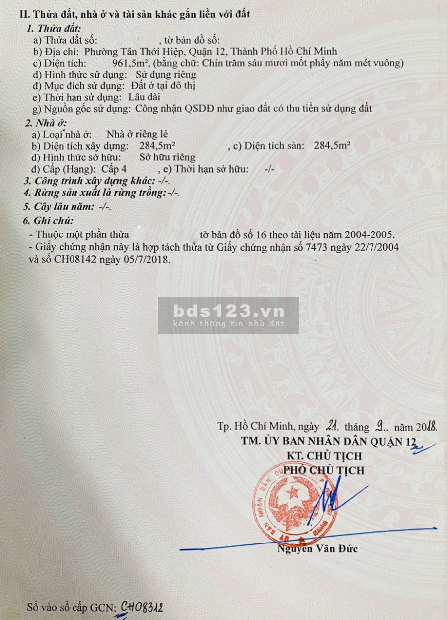 Bán đất mặt tiền Tân Thới Hiệp Quận 12 diện tích sử dụng 960m2 giá bán 27 triệu/m2