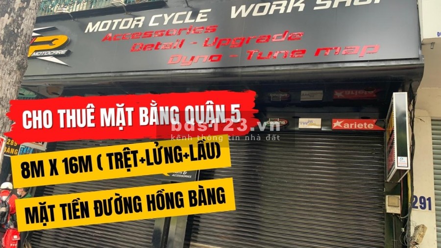Cho thuê nhà mặt tiền Hồng Bàng P11 Quận 5 diện tích 8mx16m kết cấu gồm 1 lửng 1 lầu