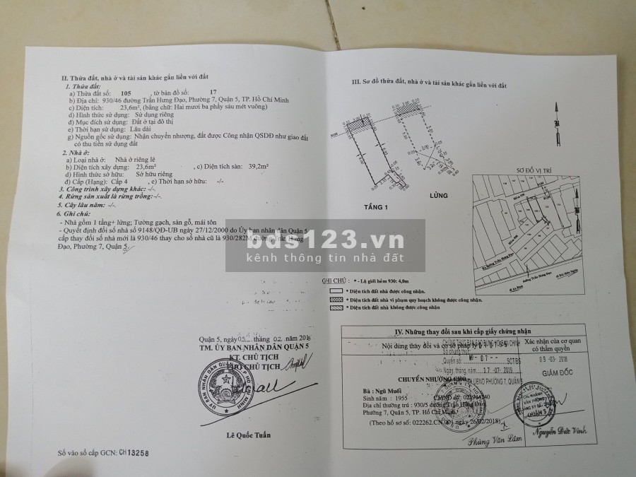 Tôi chính chủ bán nhà hẻm 3m 930/46 Trần Hưng Đạo P7 Quận 5. Hoa hồng MG giá 4.2 tỷ