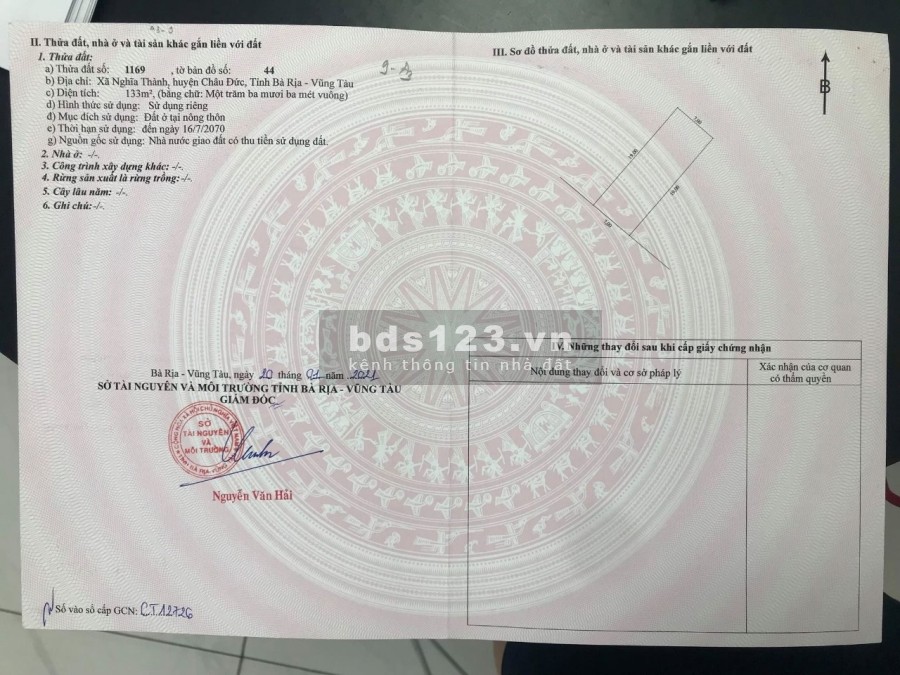 13.000.000 vnđ kẹt tiền cần ra gấp 133m2 thổ cư ql 56 gần kcn sonadezi châu đức
