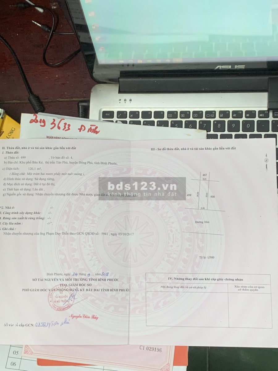 Bán đất diện tích sử dụng 120m2(6x20) đối diện khu công nghiệp BDP giá bán chỉ 1.395 tỷ