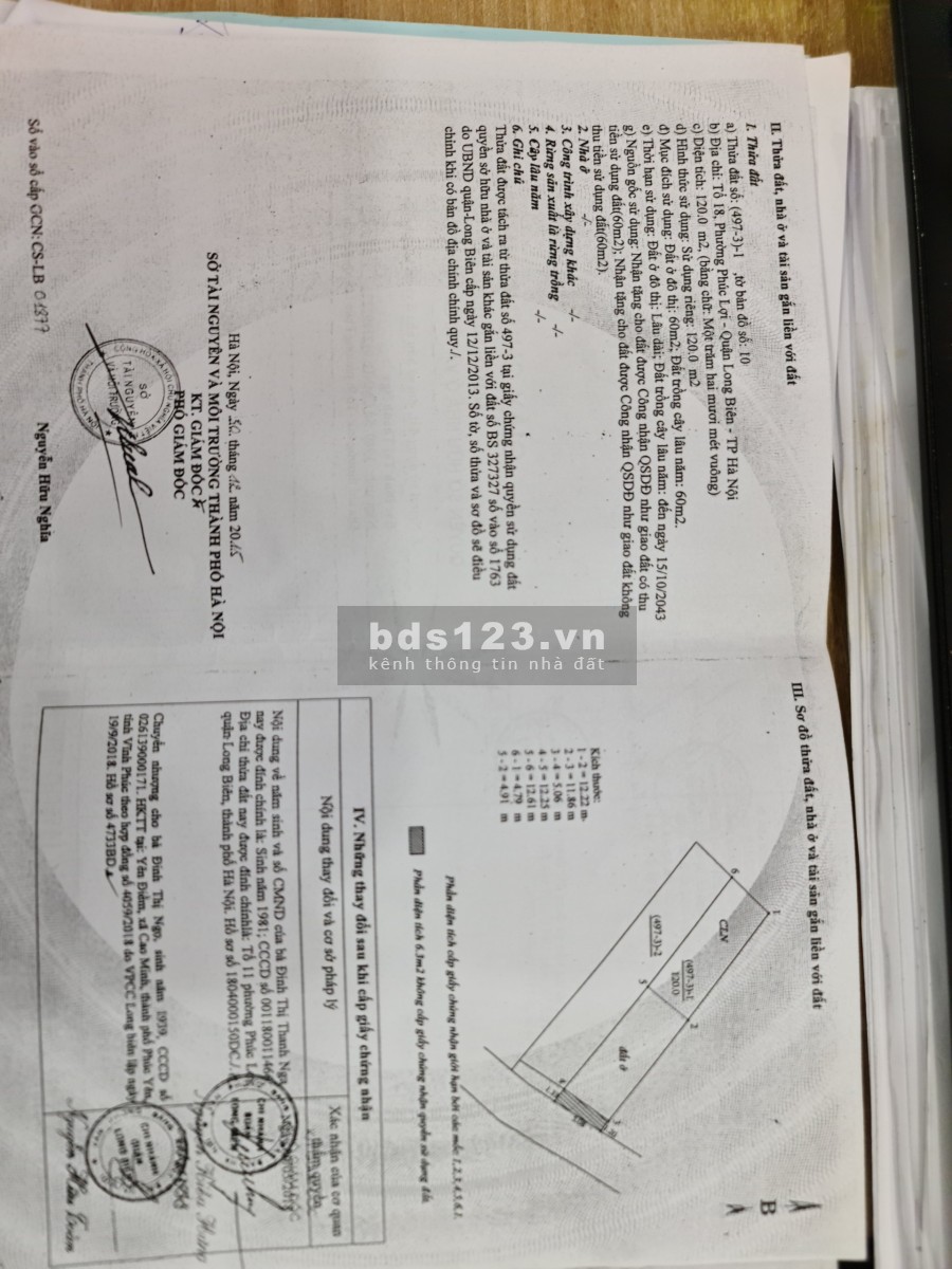 Bán đất mảnh 120m 2 sổ đỏ chính chủ, mặt tiền 5m, ngõ vào 4m, ngõ thông, tại Phúc Lợi, Long Biên