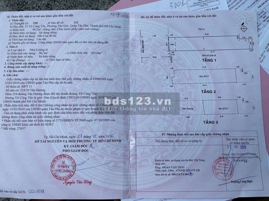 Bán gấp nhà nguyên căn chính chủ 22 Võ Công tốn, Quận Tân Phú, đúc kiên cố, dt 90m2