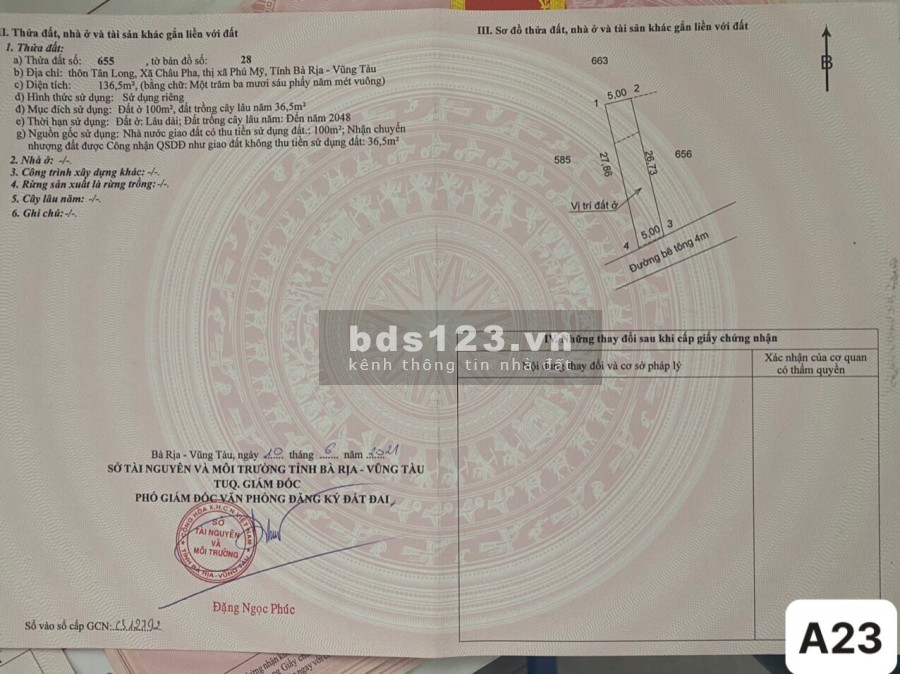 Bán đất nền liên kế chợ Châu Pha Phía Sau Cây Xăng Số 6 có sổ hồng, hỗ trọ vay ngân hàng