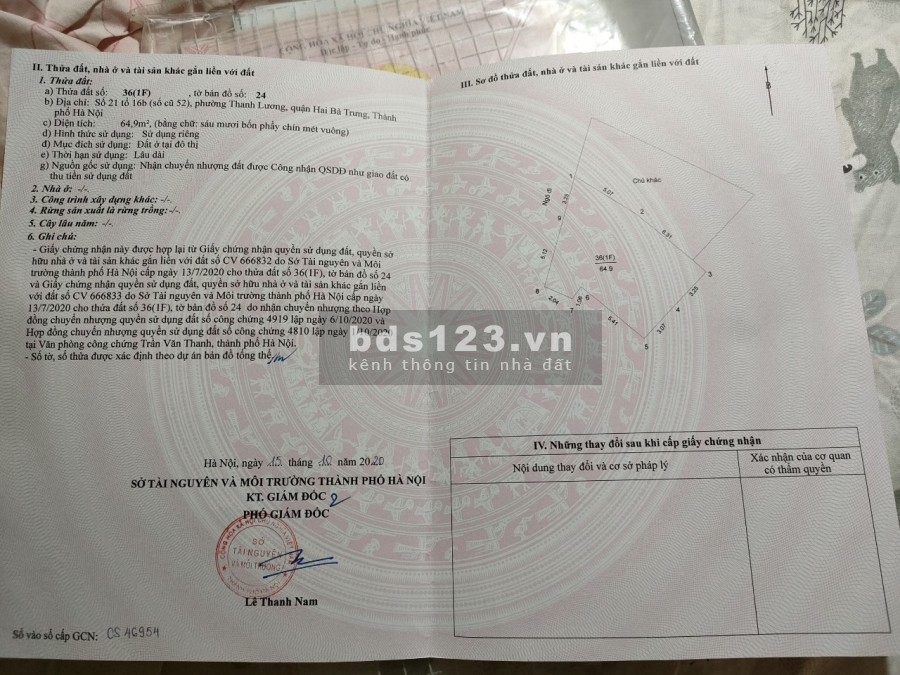 Bán gấp đất ngõ 3 Trần khát Chân, diện tích sử dụng 65m, mt rộng hơn 8m lh 0966063554