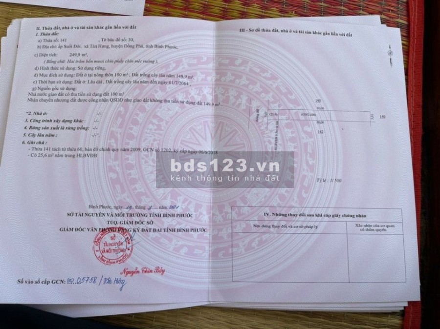 Bán gấp 4 lô trong tthc Tân Hưng mt 19m liền kề kcn becamex Đồng Phú diện tích 6300ha