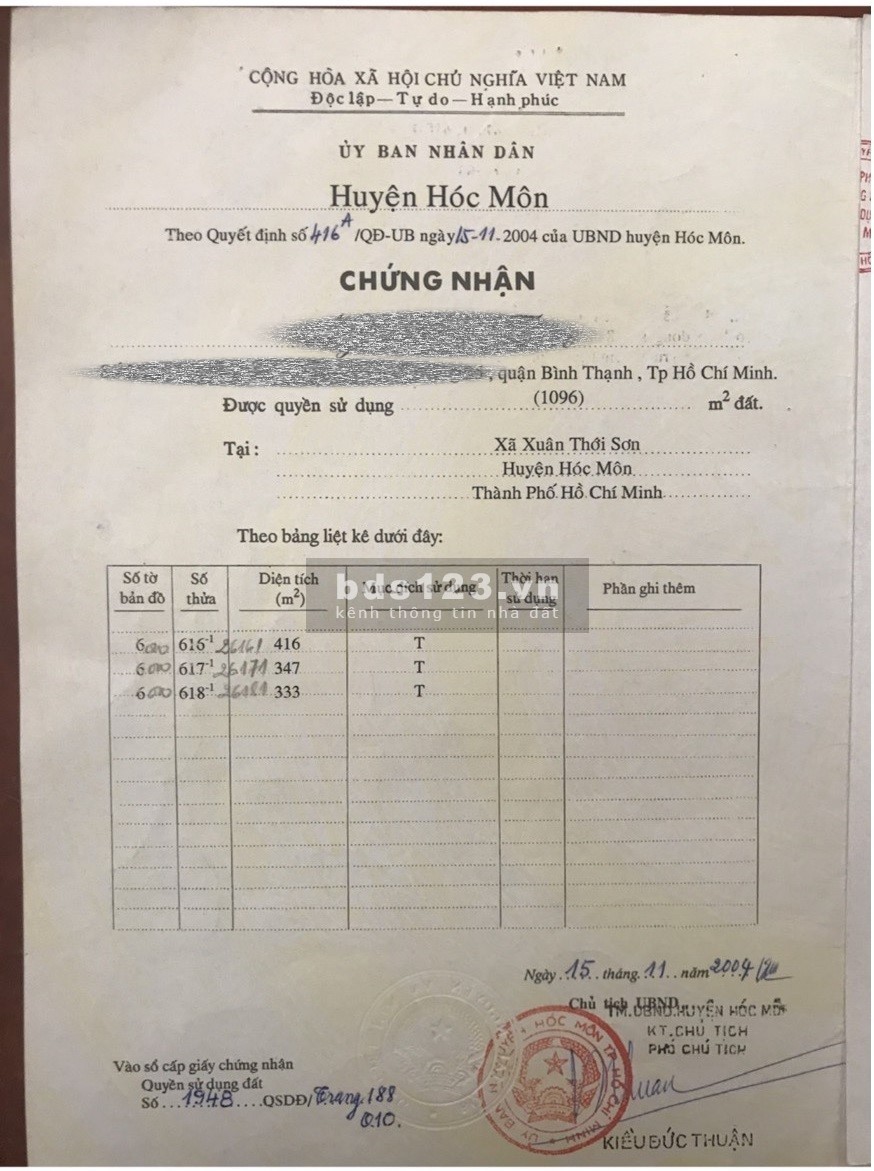 Bán 1096m2 đất mặt tiến đường 8m Xuân Thới Sơn 31, huyện Hóc Môn giá bán 20 tỷ, thương lượng
