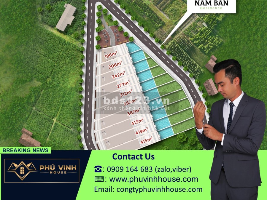 Dự án Nam Ban Residence. Diện tích 419m2, giá 1 tỷ 900tr, có sổ rồi, công chứng ngay. Giá tốt