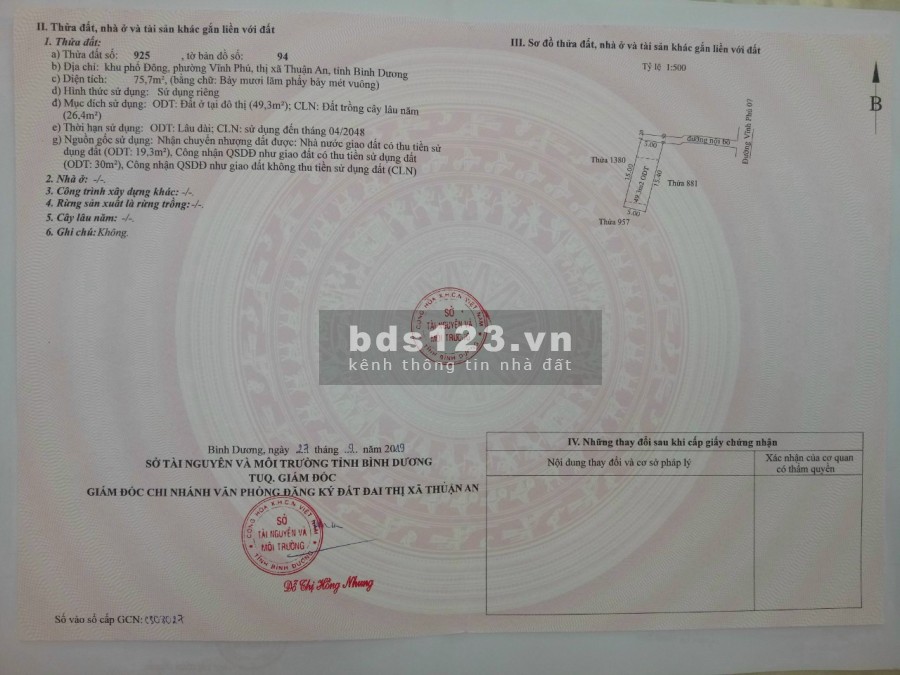 Bán đất đường Vĩnh phú 07, phường Vĩnh phú Tp. Thuận an Bình Dương