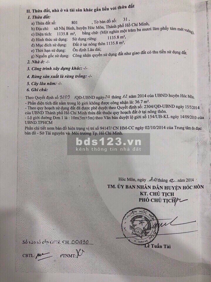 Bán đất chính chủ sổ sẵn diện tích 11x100m 1136m2, giá bán…