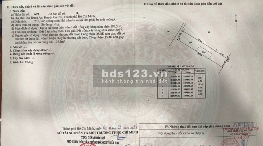 Đất thổ cư xã Trung An diện tích sử dụng 235m2 khu dân cư giá tốt pháp lý chính chủ
