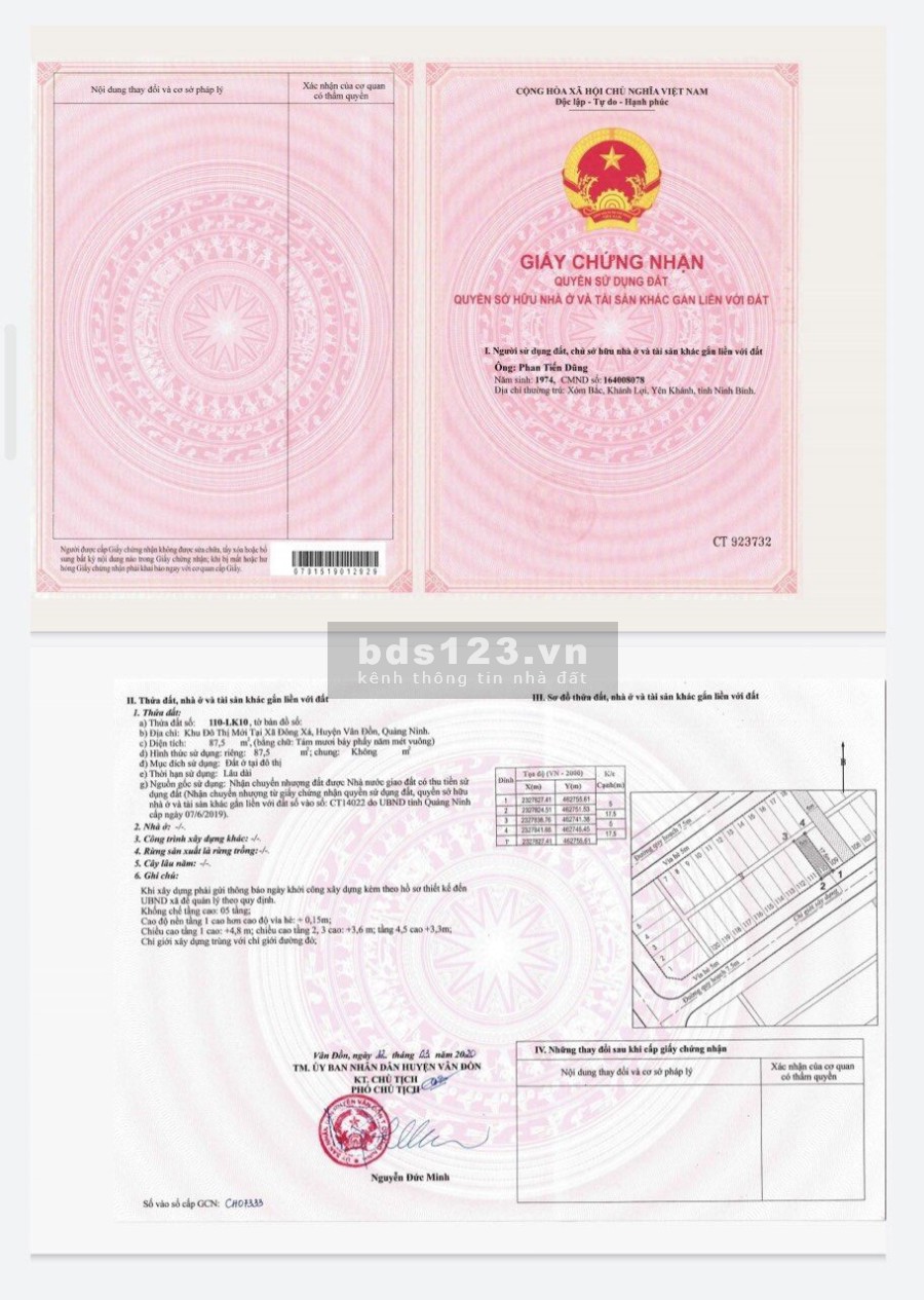 Suất ngoại giao đất biệt thự biển Phương Đông Vân Đồn lô góc 392m2, hướng Đông Nam, kênh điều hòa