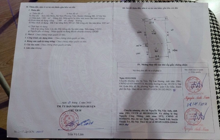 Bán lô đất thôn Đồi Miễu, xã Nam Phương Tiến, Chương Mỹ, Hà Nội giá bán 3.2 triệu/m2