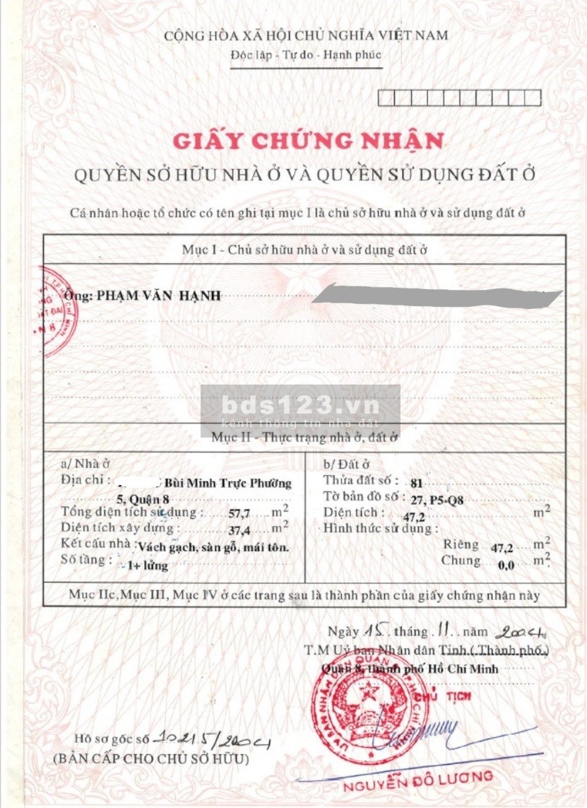 Bán nhà hẻm 100 Bùi Minh Trực,Q8, mua 1 căn, được 2 căn, sổ hồng riêng - 1 lầu, 2PN, 4 toilet