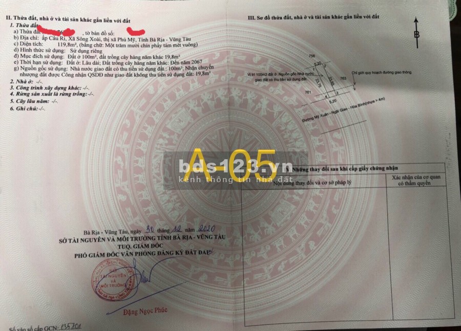 Đát mặt tiền Mỹ Xuân Ngãi Giao thị xã Phú Mỹ, Bà Rịa Vũng Tàu, thổ cư 100m2, lh 090251498