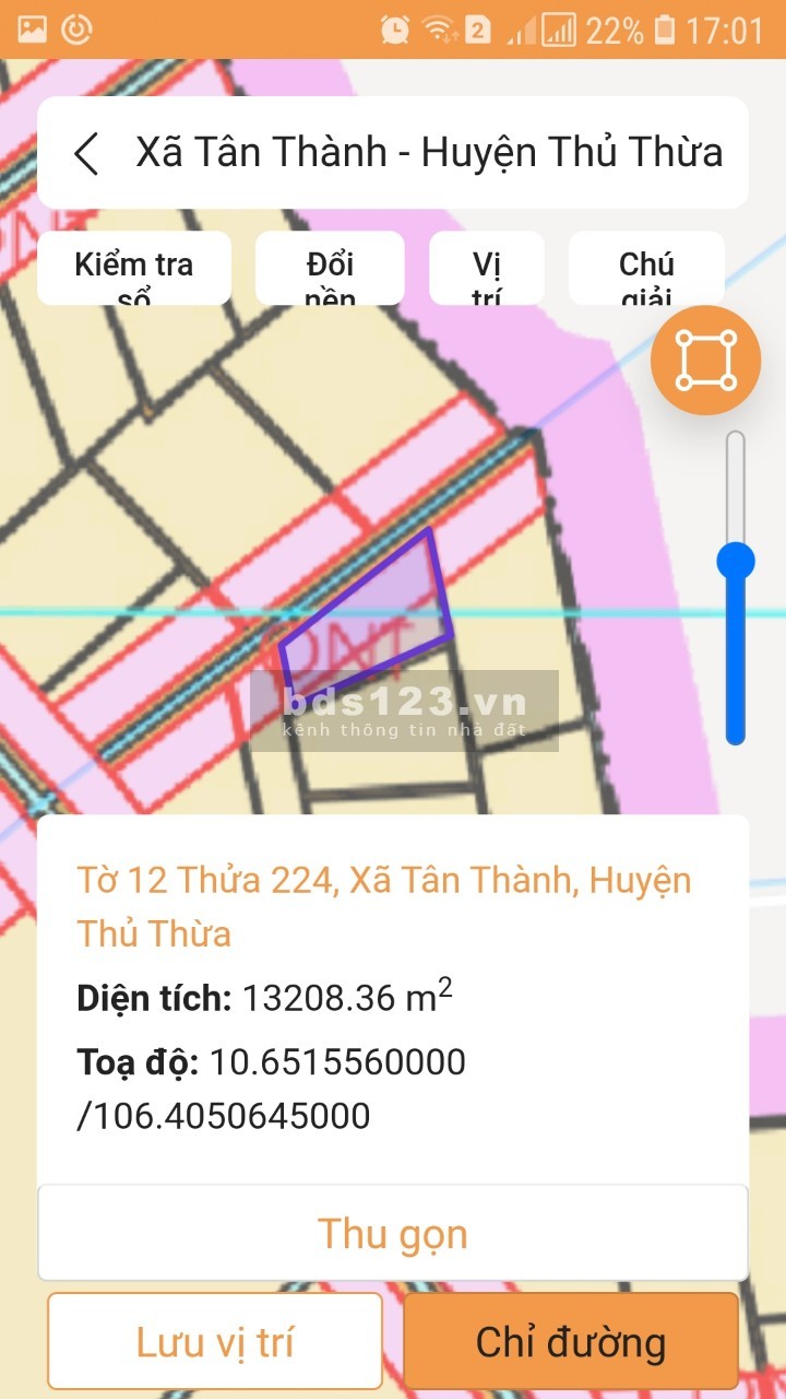 Chính chủ cần bán lô đất đẹp diện tích 13.309m2, Thủ Thừa Long An, giá chỉ 690 triệu