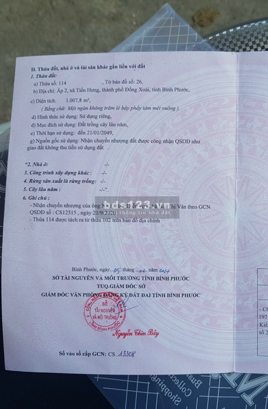 cần bán đất ngay thành phố đồng xoài 1000m2 giá rẻ chỉ 800k/m2 sổ sẵn